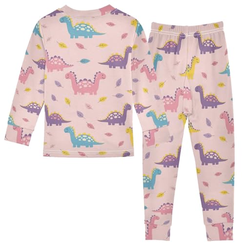 Pajama Sets Long Sleeve Colorful Dinosaurs on Pink Soft Comfy Sleepwear 2 Piece PJS 3-8T3