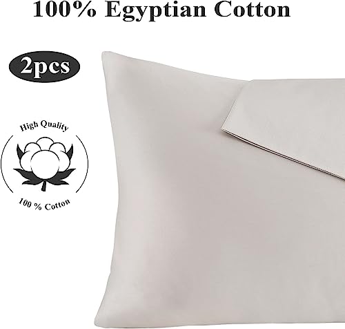 Image of 100% Egyptian Cotton Pillow Protectors Set of 2, 600 Thread Count King Size Bed Pillow Cases with Zipper, Sateen Weave Cooling Pillow Cases Quiet and Breathable Easy Care (2PCS, King, Light Beige)