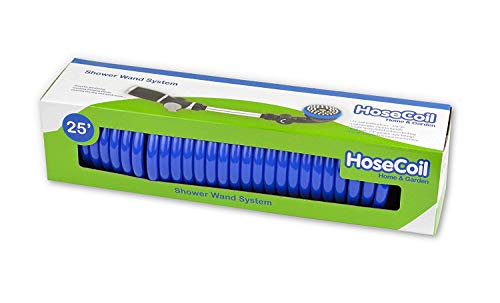 HoseCoil 3/8 inch Self Coiling Garden, RV, Outdoor Water Hose (25.00, Blue with Shower Wand) - Thumbnail 4