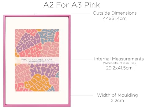 pf+a A2 Frame With Mount For A3 Picture (59.4x42cm) Poster Frame - Perspex Window - Pink Thin Poster Frame For A2 / 59.4 x 42cm