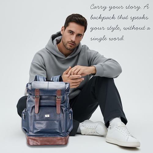 Image of LOGGIN 15.6 Inch Unisex Laptop Backpack for Men & Women | Premium Vegan Leather Water-Resistant Bag | Stylish Office, College & Travel Backpack with Anti Theft Design Multiple Pockets