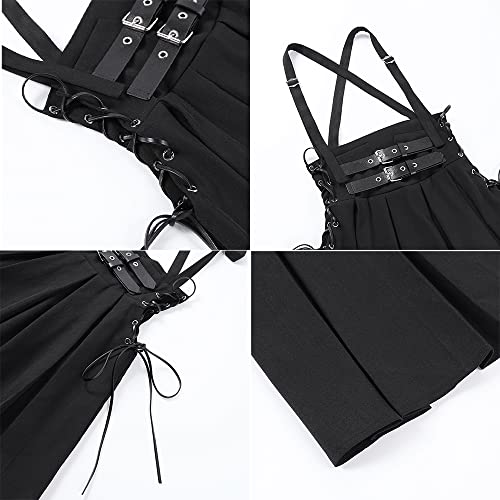 TSMNZMU Women Gothic Pleated Skirt Hight Waist Punk Halter Skirts Harajuku Adjustable Buckle Strappy Short Skirt4