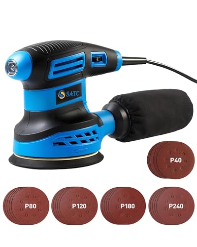 SATC Random Orbital Sander Electric 280W 13000RPM with Dust Collection Bag for Wood Walls DIY, Rotary Circular Sanding Machine with 20PCS 125mm Sanding Discs