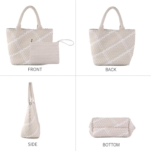 Image of Woven Tote Bag for Women with Purse, Vegan Leather Handwoven Top Handle Handbag for Travel, Work, Gym