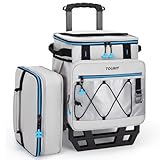 TOURIT 75 Can Insulated Rolling Cooler, Detachable Double Deck Beach Cooler with Wheels, Collapsible Soft Sided Cooler Bag for Beach, Camping, Picnic, Travel, Shopping