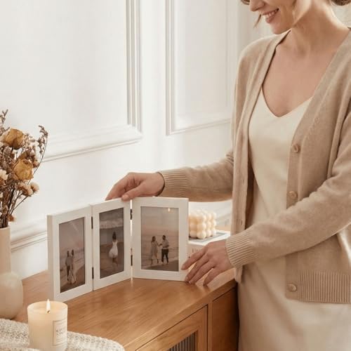 Cadre photo triplex triptyque noir 3 photos présentoir pliable table - 7