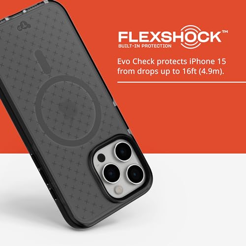 Image of Tech21 Evo Check case for iPhone 15 Pro Max - Compatible with MagSafe - Impact Protection Case - Smokey /Black