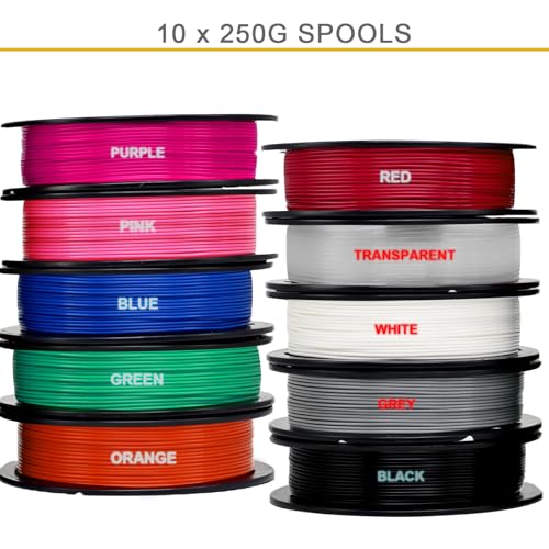 Image of RepRapper Rapid PLA Plus (PLA+) Filament Bundle 1.75 mm, Dimensional Accuracy + /- 0.02 mm, 10 Rolls of 0.25kg, (Black+White+Grey+Blue+Red+Green+Purple+Pink+Orange+Transparent)
