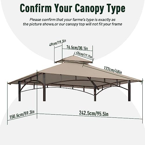 OLILAWN Grill Gazebo Replacement Canopy Roof, 5' x 8' Outdoor BBQ Gazebo Canopy Top Cover, Double Tired Grill Shelter Cover with Durable Polyester Fabric, Only Fit for Model L-GG001PST-F, Khaki image 10