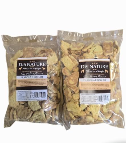 DEI NATURE Galletas para perros de fresa y yogur, 2 paquetes de 500 g, grado humano, superalimento, aperitivos para perros, premio para perros