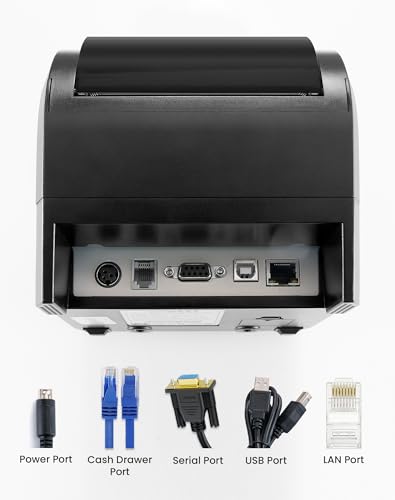 vretti Thermodrucker Bondrucker 80mm, Thermo-Etikettendrucker mit USB Serial LAN Port - Supermarkt-Küchen-POS-Drucker mit ESC/POS-Befehlsunterstützung