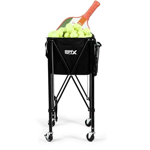 RPTX Tennis Ball Cart | Pickleball Ball Hopper | 150 Ball Capacity | Multiple Storage Pockets | Carrying Bag | Sturdy Pickleball Cart with Wheels | Ball Caddy for Practice & Training