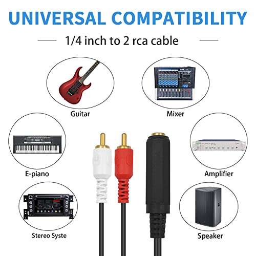 Poyiccot Rca To 1/4 Adapter Cable, 6.35Mm 1/4 Inch Trs Stereo Jack Female To 2 Rca Male Plug Y Splitter Adapter Cable 25Cm/10Inch (635F-2Rcam) #TOP3