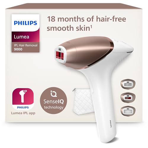 Philips Lumea 9000 Series IPL Hair Removal Device - Laser Hair Removal Alternative, SenseIQ Technology, 3 Attachments for Body, Face and Precision Areas, Corded & Cordless Use, Model BRI955/00