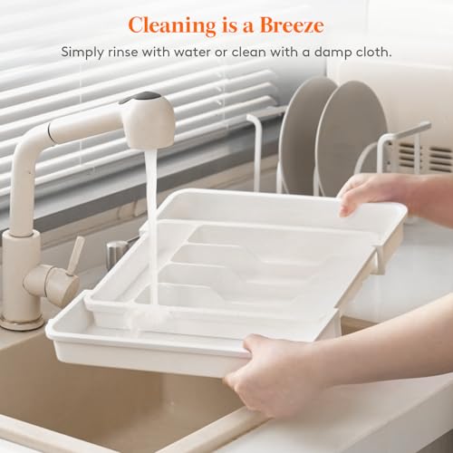Lifewit Silverware Drawer Organizer, Expandable BPA Free Utensil Tray for Kitchen, Adjustable Flatware and Cutlery Holder for Spoons Forks Knives, Plastic Kitchen Organizers and Storage, White - 7