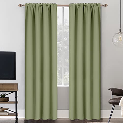 Yakamok Sage Rod Pocket Blackout Curtains 84 inches Long for Bedroom