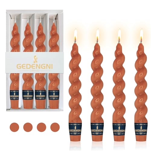 Gedengni Taper Candle Twisted Candlesticks -Gedengni 4pcs Short Candle Sticks 7inches Orange Tapered Candles Small Spiral Candles for Thanksgiving Dinner Church Holiday Decor (2D4-ORABRO)