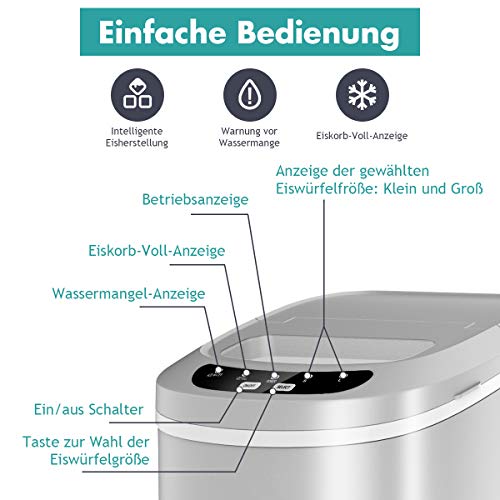 DREAMADE Eiswürfel Maschine, Eiswürfelbereiter Ice Maker, 2 Eiswürfel-Größen wählbar, 6-13 Minuten Produktzeit… – Bild 6
