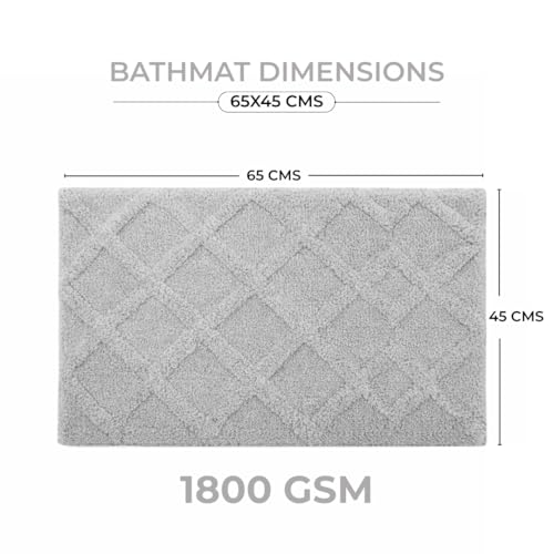 Image of Premium Combed Cotton Tufted Bathmat 45 x 65 cm, 1800 GSM Soft Absorbent Anti Skid Bathroom Floor Mat with Latex Backing, Quick Dry Non Slip Bath Rug for Shower & Daily Use, Diamond Silver