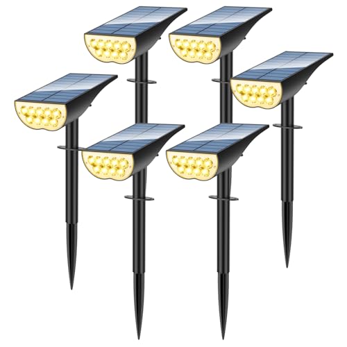 ZOOKKI Solar Spot Lights Outdoor, Solar Lights Outdoor Waterproof IP65, 3 Brightness Modes Dusk to Dawn Landscape Spotlights for Yard Garden Pathway Tree Decoration, Warm White, 6 Pack