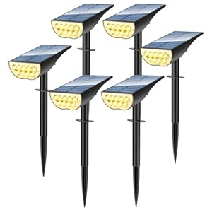 Solar Spot Lights Outdoor, Solar Lights Outdoor Waterproof IP65, 3 Brightness Modes Dusk to Dawn Landscape Spotlights for Yard Garden Pathway Tree Decoration, Warm White, 6 Pack