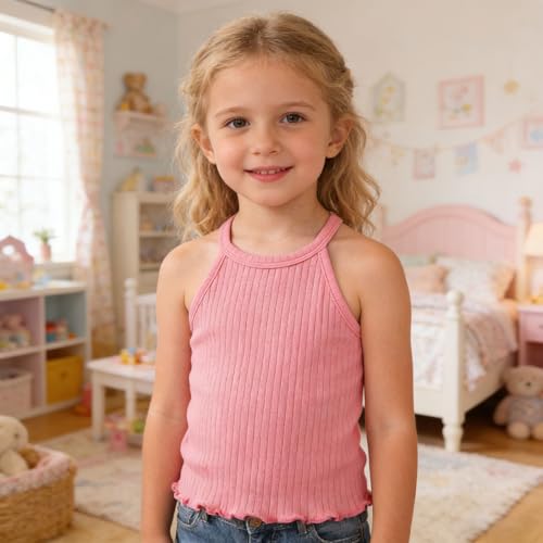 Image of ROMPERINBOX Toddler Tank Tops Girls 3 Pack Ribbed Knit Multipacks Halter Top Camisoles Undershirt