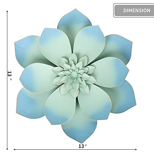 Blue Metal Flower Wall Decor, 13" Flower Sculpture Home Decor For Bedroom, Living Room, Bathroom, Kitchen, Garden, Patio Porch - Rustic Floral Wall Art Hanging Decorations - Mother's Day Gift #TOP3