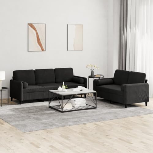 Gecheer Dviano - Juego de 2 sofás para salón, 5 plazas, con cojines, de terciopelo, negro, juego de salón, juego de sofá de 2 plazas y sofá de 3 plazas, sofá de 2 plazas de terciopelo, sofá moderno de