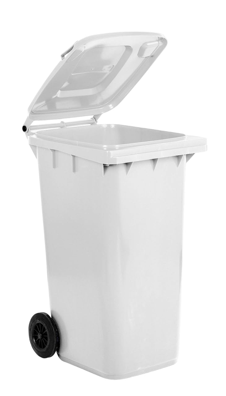 Mobil Plastic - Bidone Raccolta Differenziata 240 Litri con Coperchio e Ruote per Esterni | Colore Bianco | Plastica Resistente | Certificato UNI EN 840