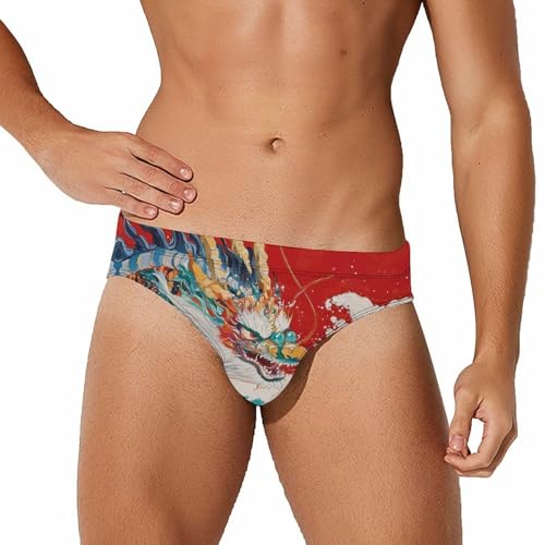 Dragon and Wave Mens Swim Briefs Quick Dry Triangle Trunks Swimsuit Swimming Bikini Swimwear - Main Image