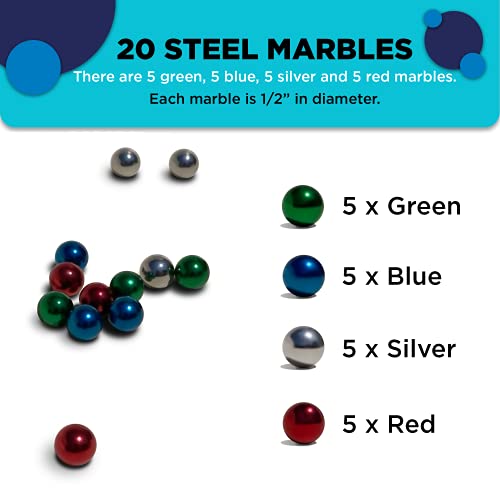 20 Multi-Colored 1/2" Chrome Steel Balls For Gravitrax Marble Run | Coloured Marble Set Great For Racing, Rolling | Colored Marbles Compatible With Marble Runs & Games #TOP1