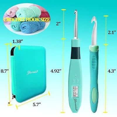 Yarniss 18 Size Counting Crochet Hooks with Light, Digital Counter Crochet Hooks Set with Case (2.0mm~14.0mm)