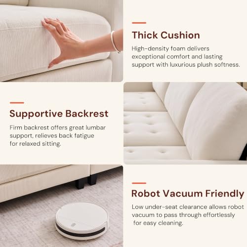 Korser 103" Modular L Shaped Sectional Sofa with Movable Ottoman, 4-Seat Chenille Deep Seat Sofa, Convertible Cloud Couch for Living Room, Bedroom and Apartment, Beige - Image 4