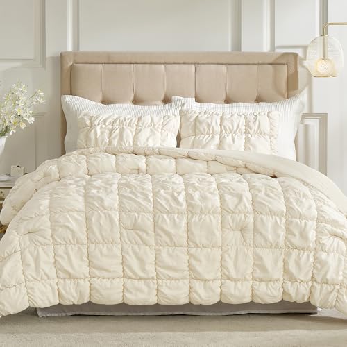 Amélie Home Twin Comforter Set, 2 Pieces Beige Bubble Bedding Set for All Season, Ultra Soft Cozy Comforter, Farmhouse Luxury Gift for Women Home Decor