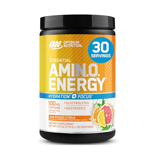 Optimum Nutrition Amino Energy Powder Plus Focus, with BCAA, Electrolytes,