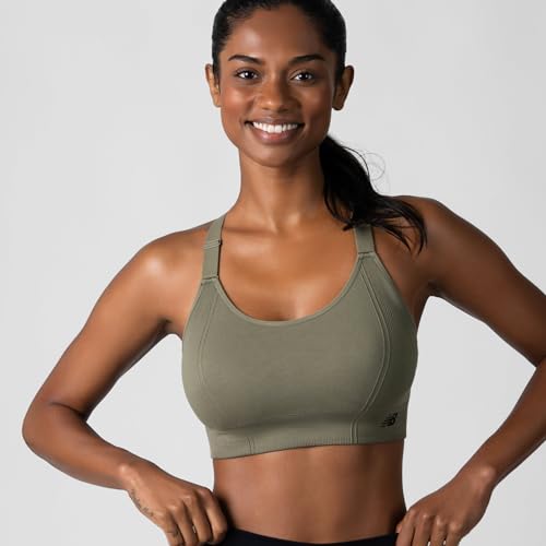 New Balance Sostén Deportivo Damen Sport-BH, verstellbare Träger, nahtlos, drahtlos, 2 Stück, Meersalz/Dunkles Olivgrün, Medium – Ansicht 4