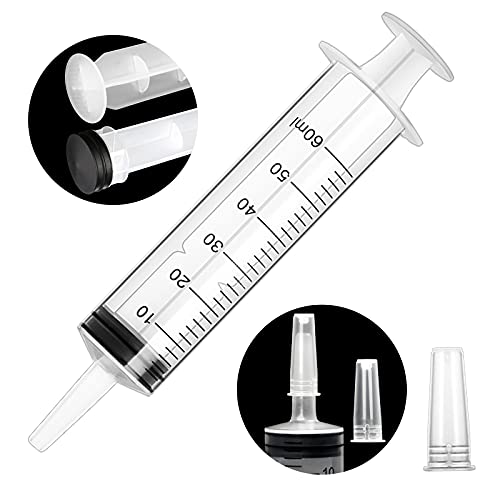 Spritze 50ml(60ml), 4 Stück Spritzen 50ml Ohne Nadel Plastikspritze mit Kappen Futterspritze Dosierspritze Wiederverwendbare für Labor Tierfütterung Industrielle Nutzung