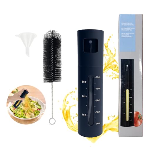 KATLKIU Pulverizador de Aceite 100ml – Botella de Spray de Acero Inoxidable con Embudo y Cepillo – Para Aceite de Oliva, Vinagre, Salsa de Soja – Para Cocina, Parrilla, Ensaladas – Negro