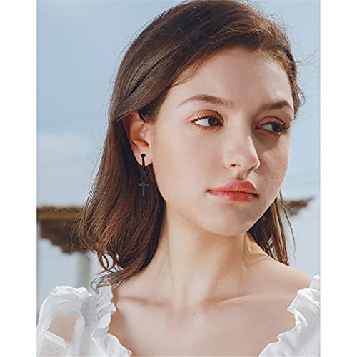 Unique Punk 925 Sterling Silver Cross Dangle Drop Earrings Chain Ball Studs Earrings for Women Men Statement4