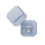 Octagon Square Ring Box Wedding Engagement Ring Set Keepsake Box Bridal Photo Gift Box (Pearl Sky)
