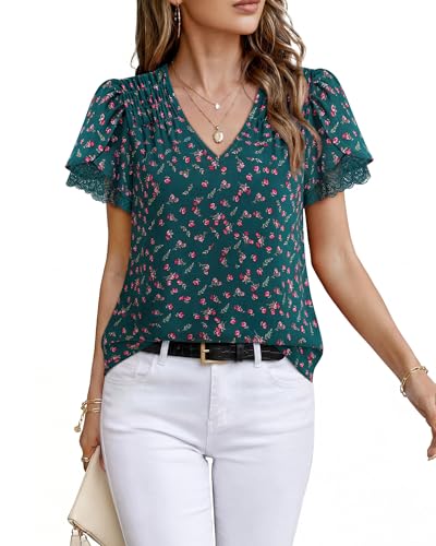 Timeson Ladies Tops and Blouses：Office Work Wrinkle-Resistant Breathable Versatile Not See-Through Flattering Summer Tops Mature Women Aged 30-60 Hides Belly & Arms Feminine Chiffon Formal Attire XL