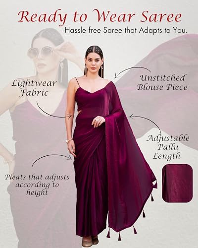 Image of Womanista Ready to Wear Satin one Minute Saree for Women | farewell sarees for girls | latest sarees collection 2026 | stitched saree ready to wear