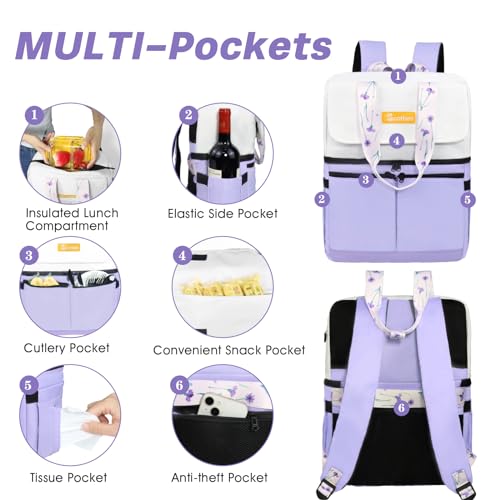 Image of Scothen Backpack Cooler with Double Decker & 12 Ice Packs- Keeps 36 Cans Cold for Up to 24 Hours- Waterproof & Leak Proof Insulated Cooler Backpack- Stylish Cooler Bookbag for Women Travel Work Beach