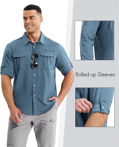 Haimont Men's UPF50+ Sun Protection Fishing Shirts Hiking Travel Shirts Button Down Long Sleeve Shirts with Pockets3