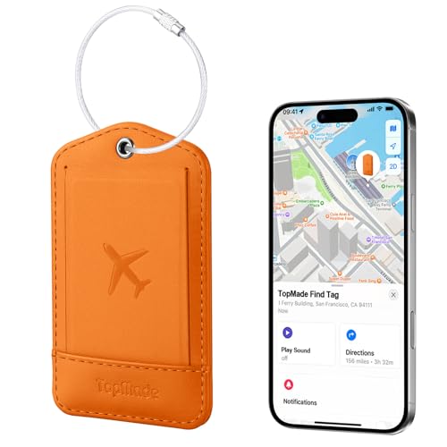 TopMade Smart Leather Luggage Tag with Apple Find My, Orange