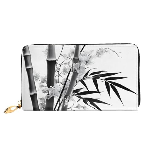 (Tree Image Chinese Calligraphy) Faux Leather Wallet Long Clutch Zipper Purse Card Holder Travel Coins Cash Organizer Phone Pocket 7.48 x 4.13 x 0.9 inches