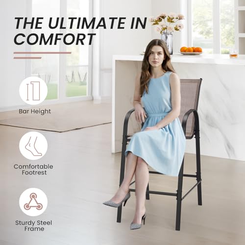 Image of HOMREST Outdoor Bar Height Stools Set of 5,4 High Back Patio Bar Chairs with Outdoor High Top Table,All Weather Outdoor High Top Bistro Set Furniture for Patio,Balcony,Taupe