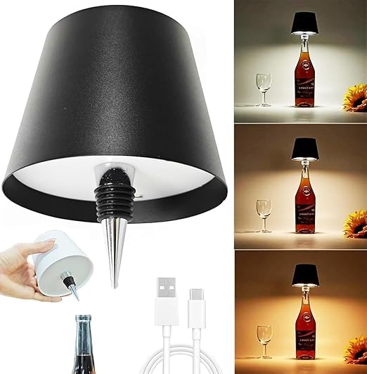 PARABRAHMA LED Wireless Bottle Light | 3 Color Stepless Dimming Wine Bottle Lamp | Rechargeable Touch Control Wireless Wine Bottle Lamp for Living Room Home Decor (Black)-image-33