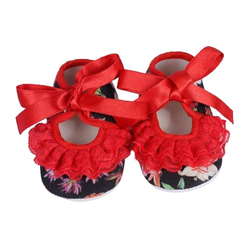 Black Floral Printed Frill Ribbon Booties Shoes for Girls Soft Warm Comfortable Anti-Slip New Born Infant shoe Baby Footwear gift for little one Walking & Daily Wear-image-13