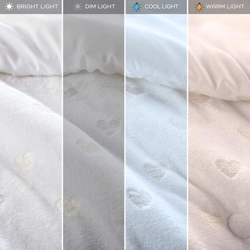 Image of Intelligent Design Queen Comforter Set, 4 Piece Metallic Hearts Bedroom Set for Girls, Queen Bed Set Soft Plush Comforter, Rosalie All Season Fluffy Bedding Set, Full /Queen, White /Gold 4 Piece